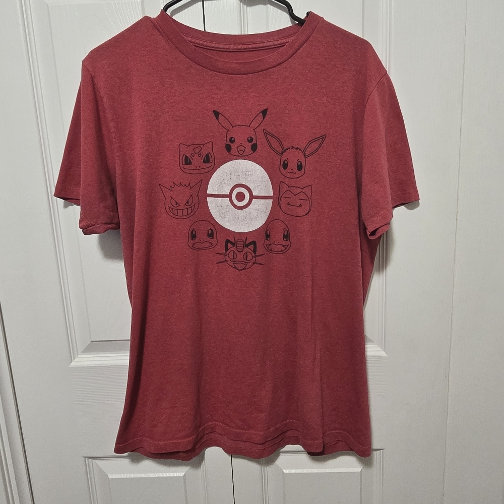 Men’s Medium Pokémon Graphic Tee – Red with Classic Character Faces